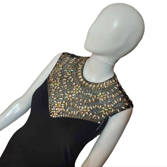 Betsy & Adam Beaded High Neck Tank Prom Dress With Side Slit - Picture 3 of 16